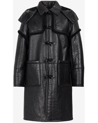 Roberto Cavalli Leather Duffle Coat - Black