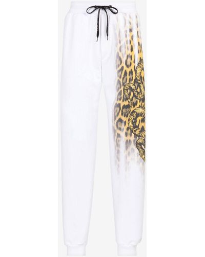 Roberto Cavalli Jogginghose aus baumwolle mit jaguar- und schlangendruck - Weiß