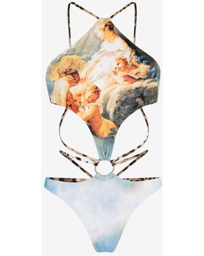 Roberto Cavalli Painting-print Cut-out Swimsuit - White