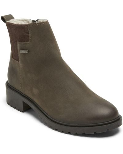Rockport Women's Geovana Mid Calf Boot - Waterproof Leather With Croc Detail & Comfort Cushioning