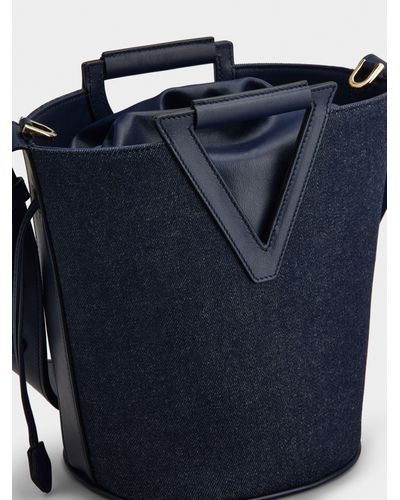 Roger Vivier Rv Medium Bucket Bag In Denim - Blue