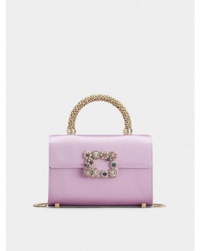 Roger Vivier Jewel Mini Flower Strass Colored Buckle Clutch Bag - Pink