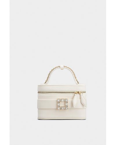 Roger Vivier Vanity Strass Buckle Micro Bag In Leather - White