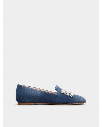 Roger Vivier Pearl Embroidered Buckle Loafers - Blue