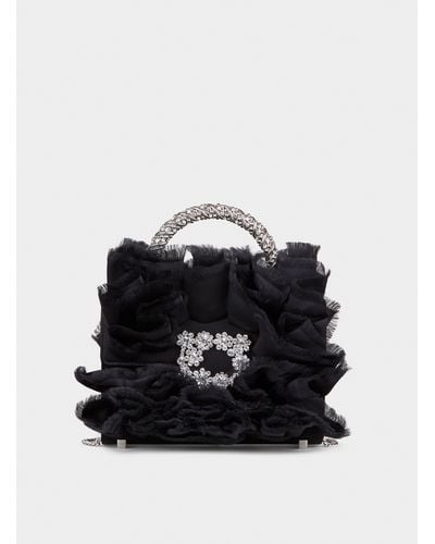 Roger Vivier Rouches Jewel Mini Flower Strass Buckle Clutch Bag - Black