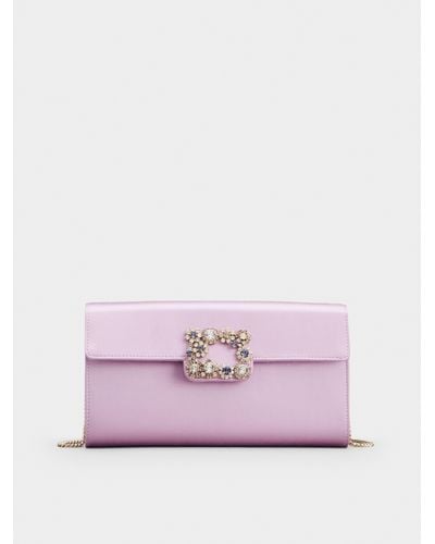 Roger Vivier Flower Strass Colored Buckle Clutch - Pink