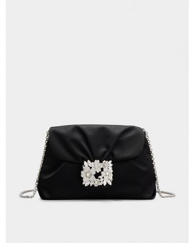 Roger Vivier Bolso mini drapé en raso hebilla rv bouquet strass - Negro