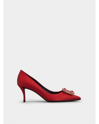 Roger Vivier Flower Strass Buckle Court Shoes - Red