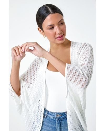 Roman Textured Knit Cardigan Cover Up - White
