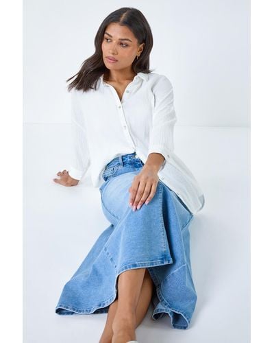 Roman Cotton Blend Denim Maxi Skirt - Blue