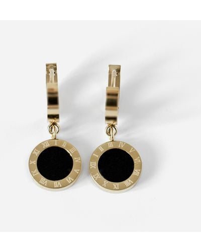 Roman Gold Clock Drop Earrings - Metallic