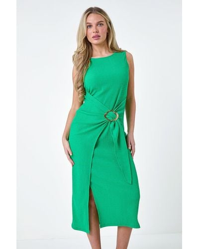 Roman Petite Textured Buckle Wrap Dress - Green