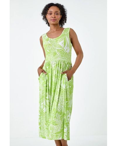 Roman Originals Petite Tropical Stretch Jersey Pocket Dress - Green