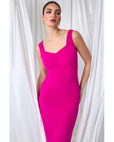 Roman Plain Corset Detail Stretch Dress - Pink