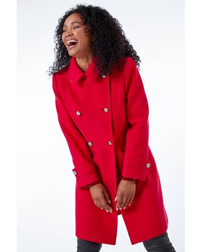 Roman Petite Double Breasted Military Coat - Red