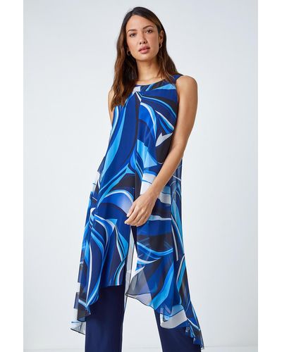 Roman Full Length Printed Overlay Jumpsuit - Blue