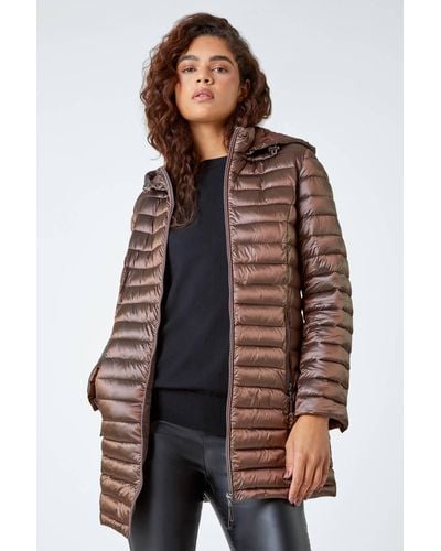 Roman Longline Hooded Padded Coat - Brown