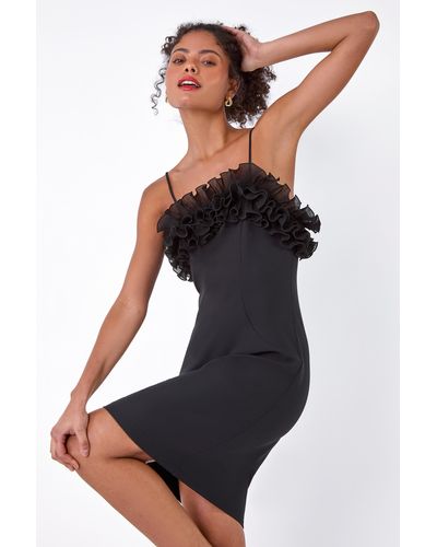 Roman Dusk Fashion Frill Detail Stretch Dress - Black