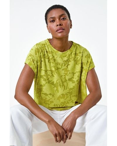 Roman Textured Floral Stretch Cocoon Top - Green
