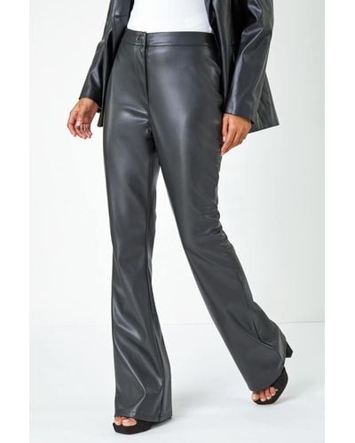 Roman Dusk Fashion Faux Leather Bootcut Stretch Trousers - Grey