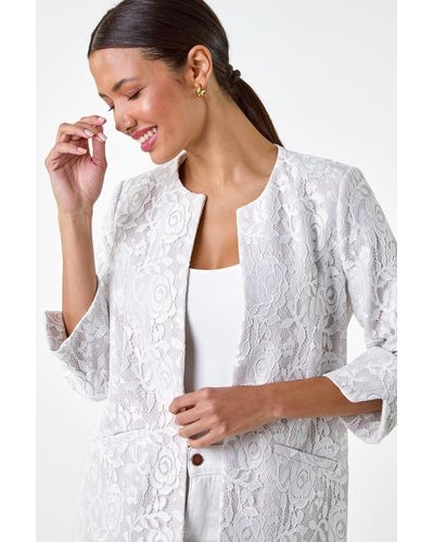 Roman Lace Longline Formal Jacket - White