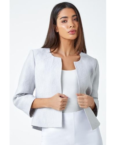 Roman Pleated Textured Cropped Jacket - White