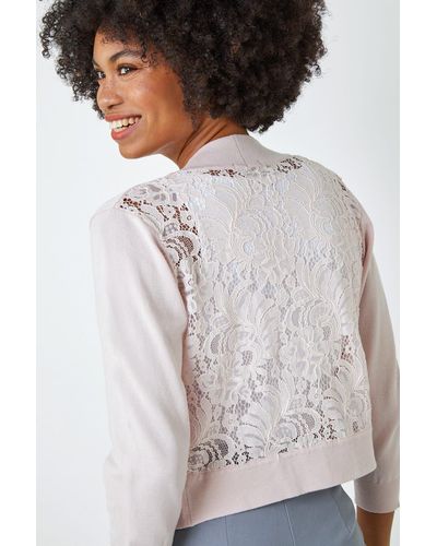 Roman Knitted Lace Back Shrug - Grey