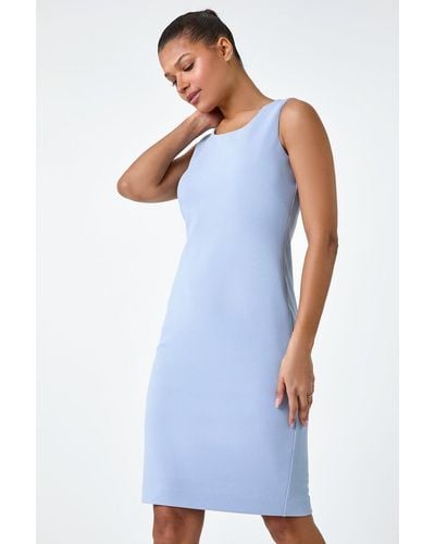 Roman Textured Stretch Bodycon Dress - Blue