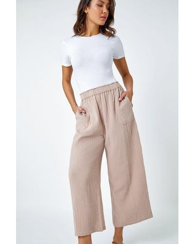 Roman Textured Cotton Culotte Trousers - Natural