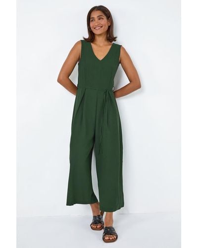 Roman Sleeveless Wide Leg Culotte Jumpsuit - Green