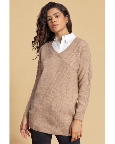 Roman Shirt Collared Cable Knit Jumper - Multicolour
