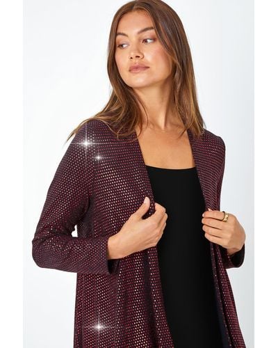 Roman Sequin Sparkle Waterfall Stretch Jacket - Red