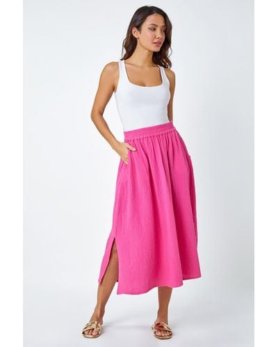 Roman Textured Cotton Maxi Skirt - Pink