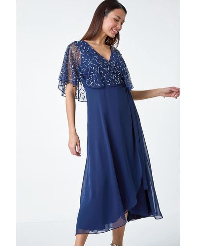 Roman Sequin Embellished Maxi Wrap Dress - Blue