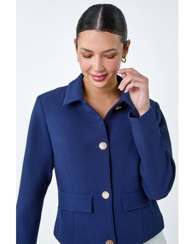 Roman Textured Button Detail Jacket - Blue