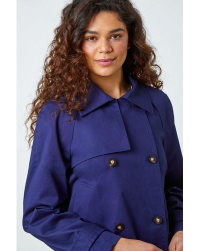 Roman Cotton Blend Cropped Stretch Trench Coat - Purple