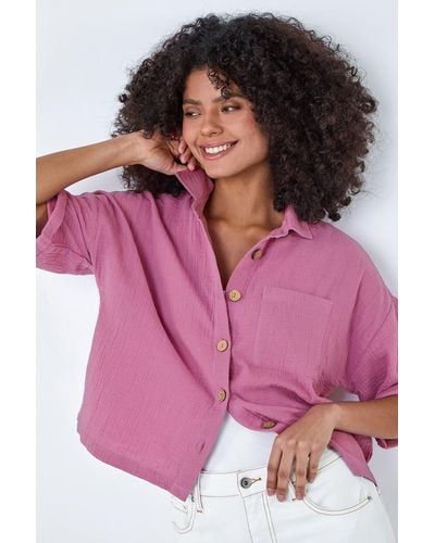 Roman Dusk Fashion Cotton Relaxed Button Shirt - Pink