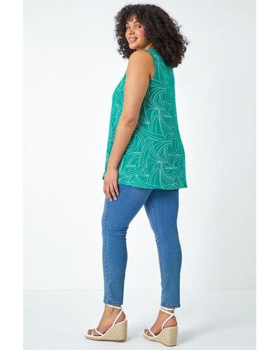 Roman Curve Abstract Swirl Stretch Vest Top - Blue