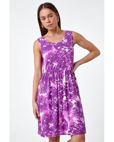 Roman Originals Petite Tie Dye Pocket Dress - Purple