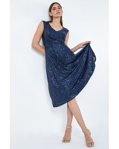 Roman Sequin Wrap Detail Midi Dress - Blue
