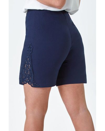 Roman Lace Trim Stretch Shorts - Blue