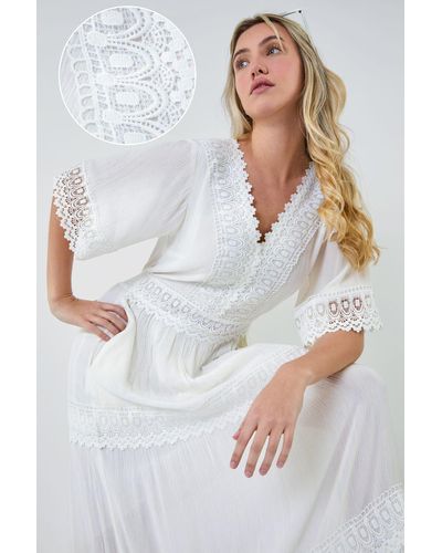 Roman Dusk Fashion Tiered Lace Detail Maxi Dress - White