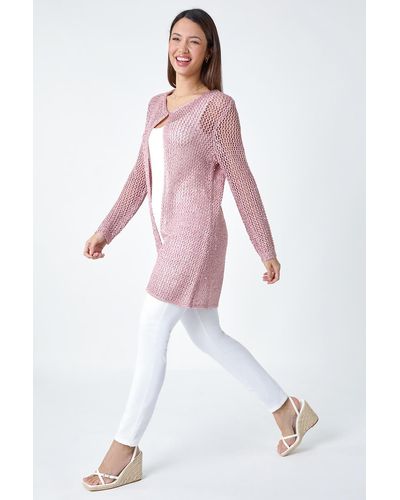 Roman Sequin Knit Longline Cardigan - Pink