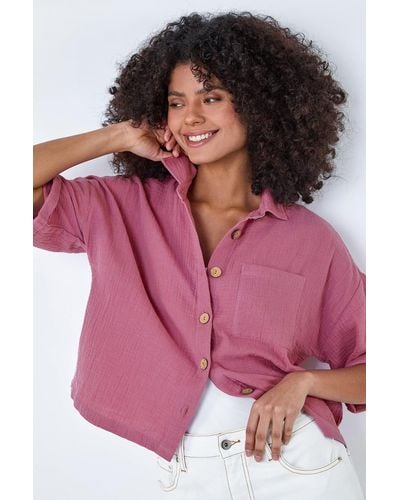 Roman Dusk Fashion Cotton Relaxed Button Shirt - Pink