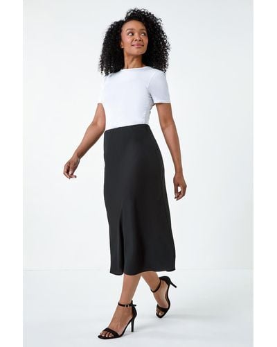 Roman Petite Plain Bias Cut Midi Skirt - Black