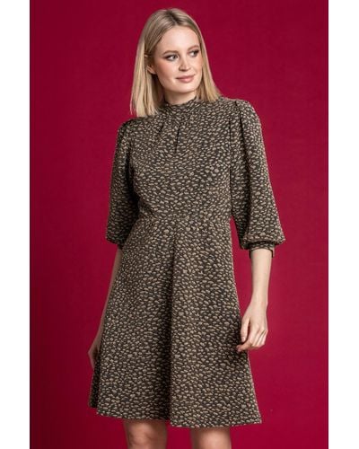 Roman Shimmer Leopard Print Fit & Flare Dress - Metallic