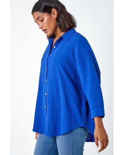 Roman Cotton Textured Button Shirt - Blue