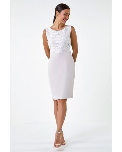 Roman Lace Bodice Shift Dress - White