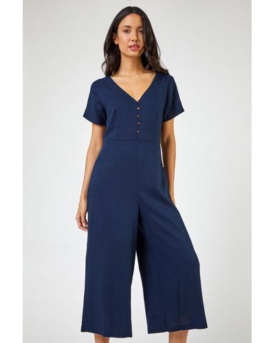 Red Cotton Blend Culotte Jumpsuit