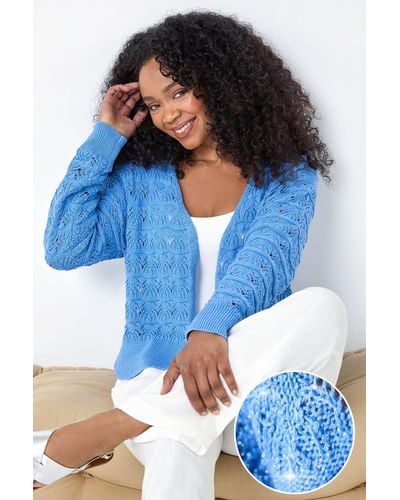 Roman Petite Shimmer Crochet Knit Cardigan - Blue